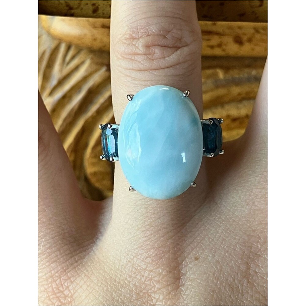 Genuine Larimar London Blue Topaz Ring Size 6